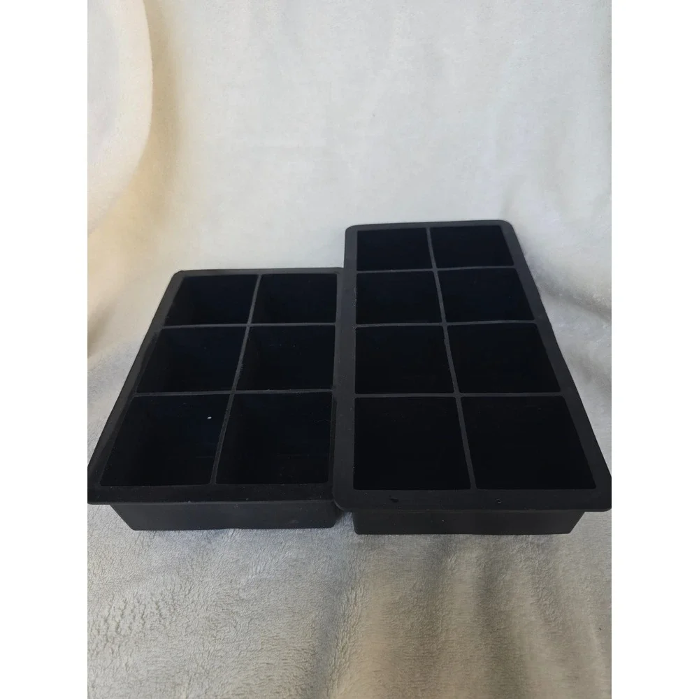 Glacio Silicone Large Ice Cube Trays Black Set of 2 Square Molds for Whiskey